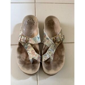 Mephisto Leather Toe Loop Comfort Sandals Cork Footbed EU 37 US 7